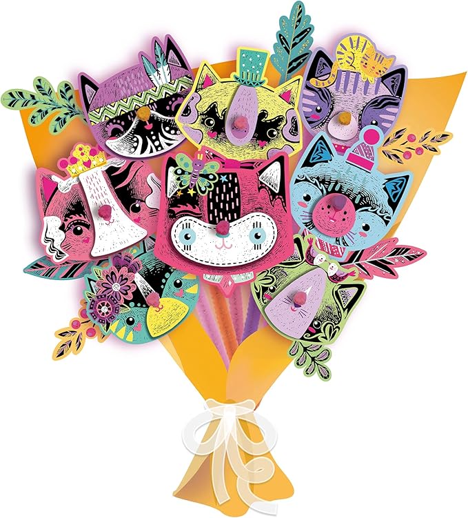 Avenir Scratch Bouquet Kit – Kitty | Themed Fun! Create Personalized Bouquets with Scratch Sheets, Wrapping Paper, and Ribbon | Step - by - Step Instructions for Kids 3+ - Marah Kids