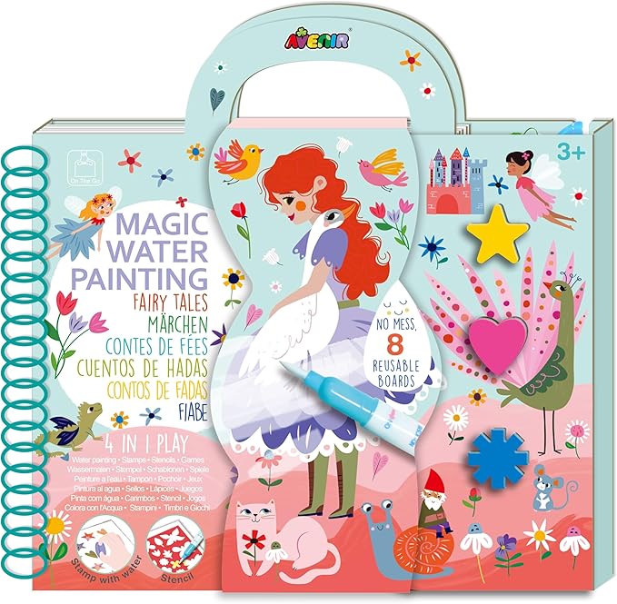 Avenir - Magic Water Painting - My Fairy Tales Multicolour | Ideal for rainy days, indoor play, mess - free painting, travel and holidays | Ideal for Ages 3+ - Marah Kids