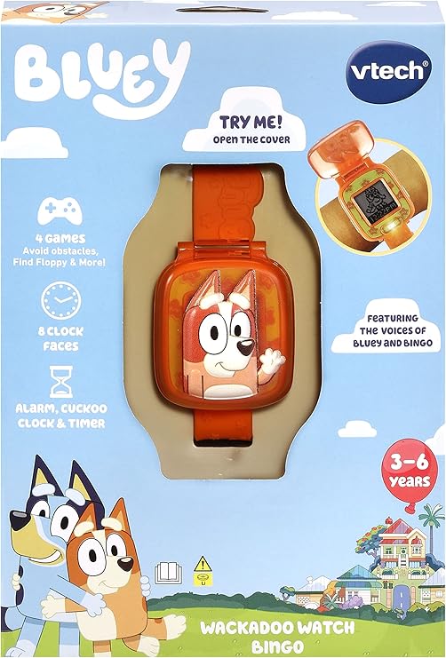 Vtech - Bluey Wackadoo Watch - Bingo Learning watch (Orange) | Toddler Watch with Stopwatch, Timer, Alarm & Games, Educational | Ideal Gift for Children Ages 3, 4, 5, 6 + Years - Marah Kids