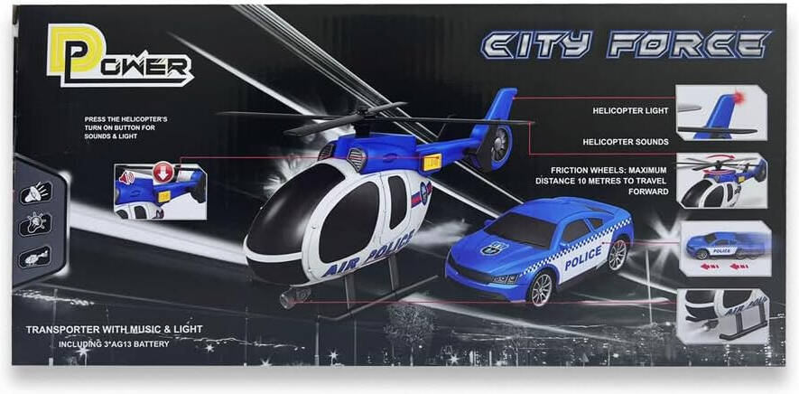 D - Power Helicopter & Sports Car 1:14 Scale Firemen Playset – Blue | Elevate the excitement with this 1:14 scale Firemen Playset | Requires Batteries: 3x LR44 batteries included | Ideal gifts ages 3+ - Marah Kids
