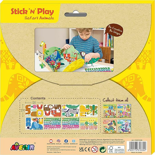 Avenir Stick 'N Play Series - Safari Animals | 200+ Reusable Stickers for Endless Fun! Create Play Scenes with 8 Illustrated Theme Cards, Make Your Own Animal Figures | For Kids 3+ - Marah Kids