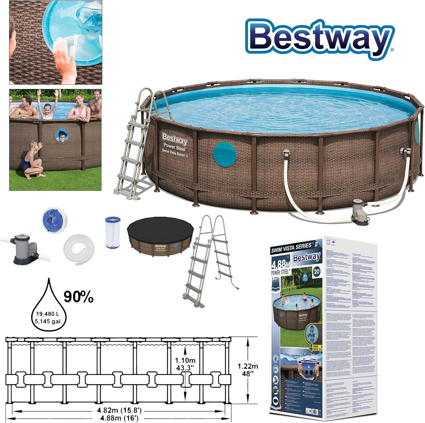 BESTWAY POOLSET POWERSTEEL VISTA 488X122 - Marah Kids