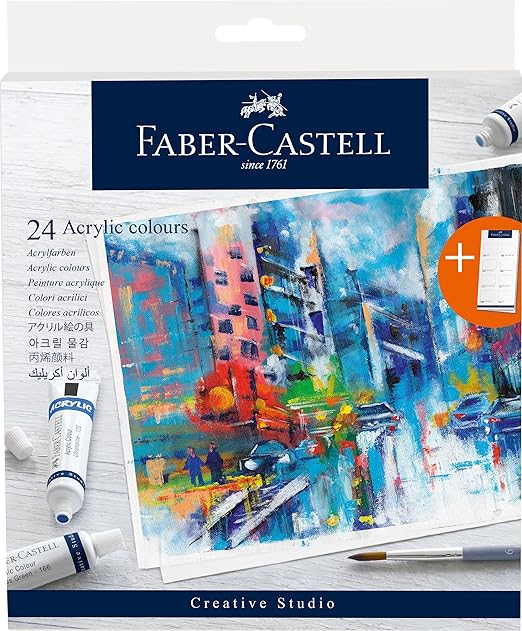 FABER - CASTELL ACRYLIC COLORS SET OF 24 X 9ML TUBES IN A CARDBOARD PACK - Marah Kids