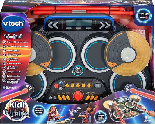Vtech - KIDI DJ DRUMS Light up kit with Bluetooth® and Audio Port - Multicolour | Kidi drum create your own music | Suitable for ages 5 + up - Marah Kids