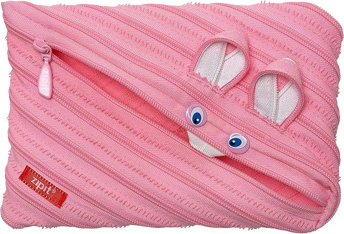 ZIPIT - Animals Pencil Case for Kids, Holds Up to 30 Pens, Machine Washable, Made of One Long Zipper! (Bunny) - Marah Kids