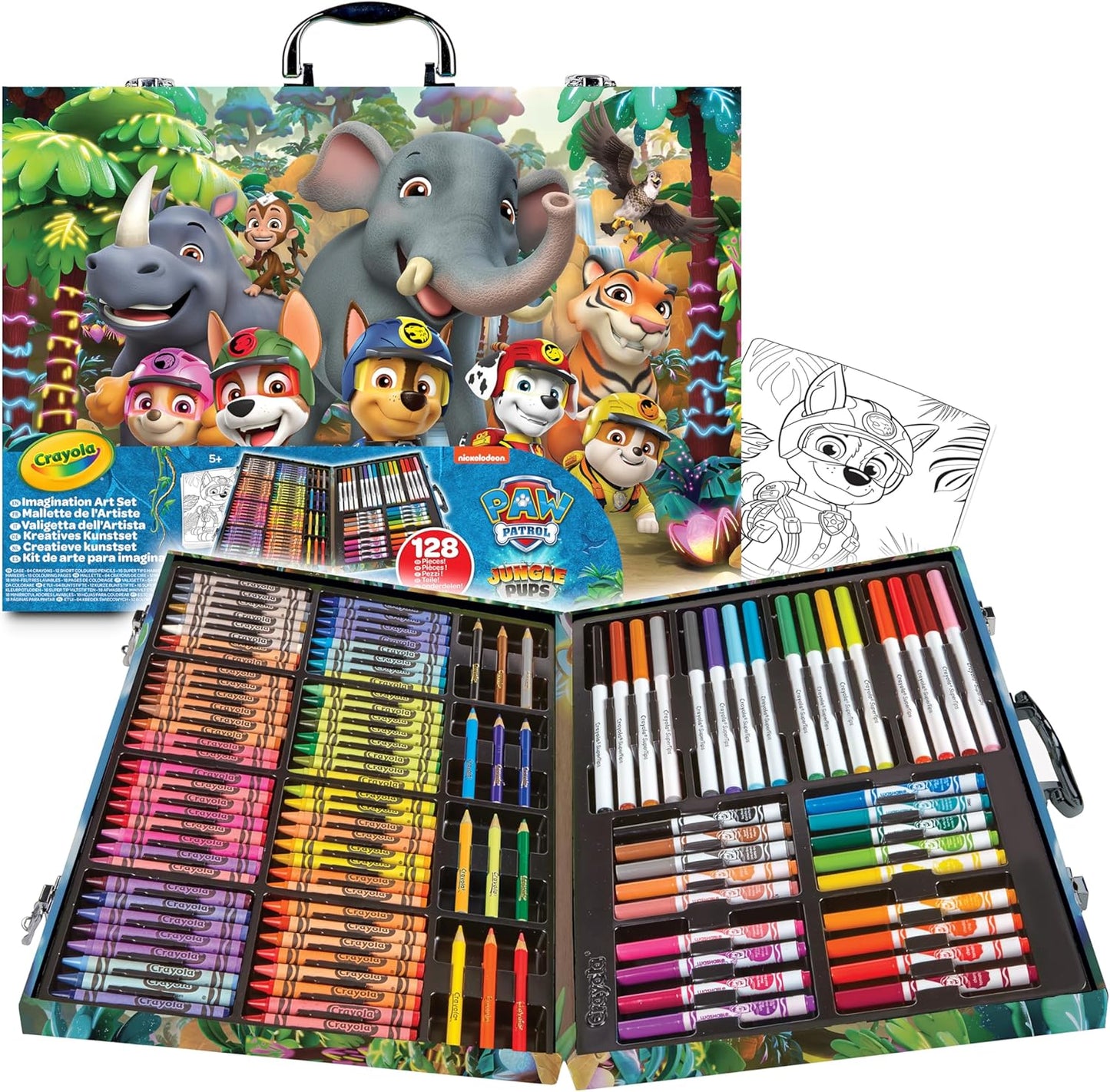 CRAYOLA - Paw Patrol Mighty Movie Painting Case, Creative Set with 128 Pieces, Felt Tip Pens, Crayons, Wax Pens, Creative Activity and Gift for Children, Ages 5 and Up - Marah Kids