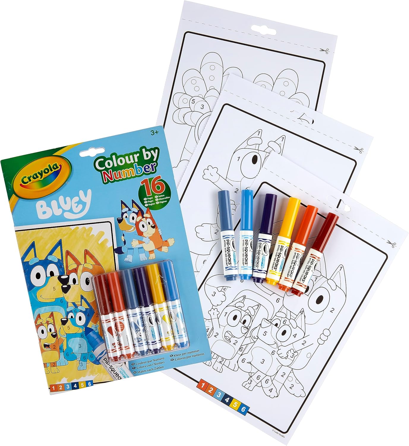 Crayola - Colour by Numbers - Bluey (Includes 16 Colouring Pages and 6 Mini - Markers) | Early Years Educational Colouring Fun | For Ages 3+ - Marah Kids