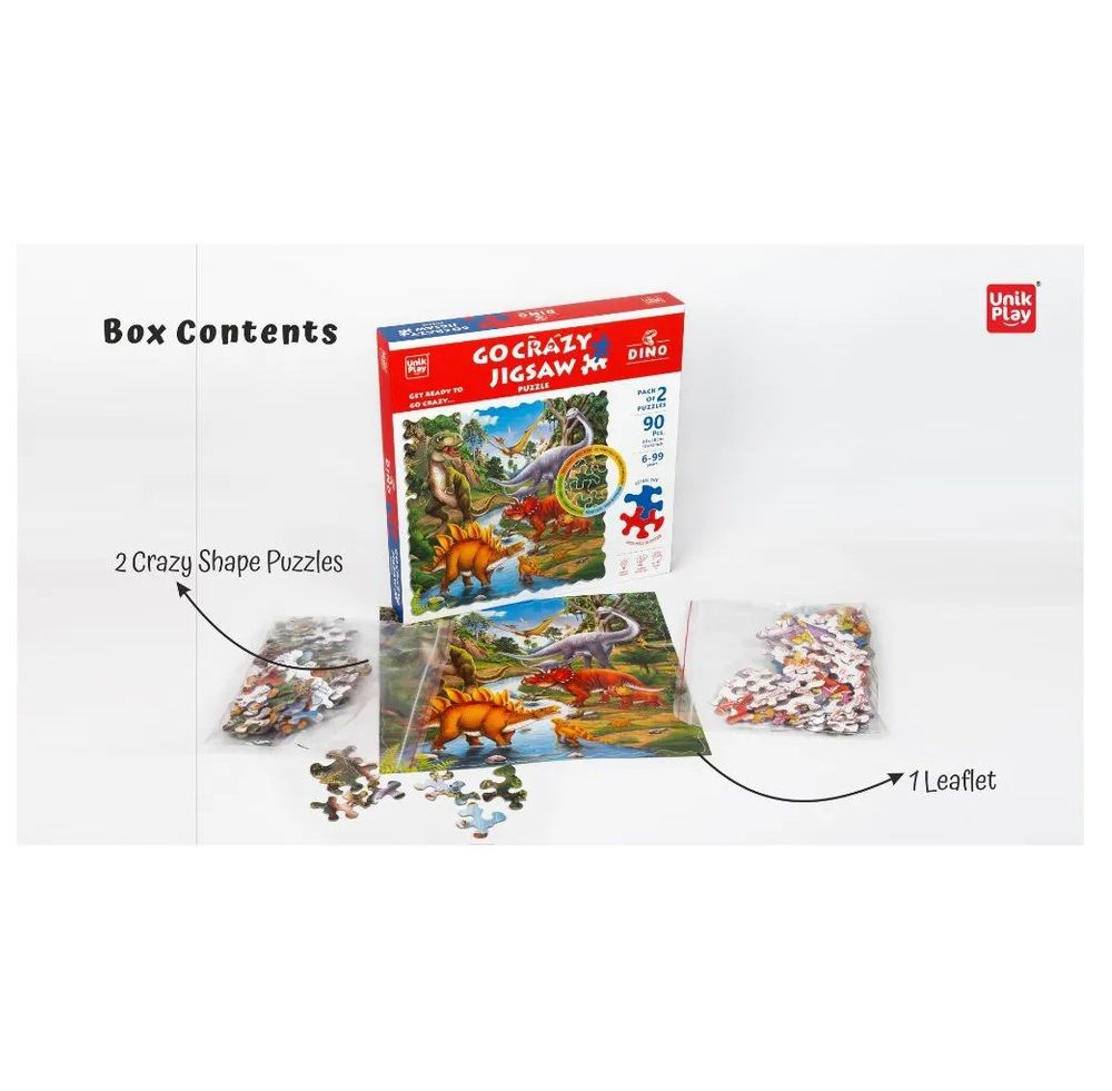 Unik Play - Go Crazy Jigsaw Puzzle | Attractive Cartoon Print Puzzle | 2 Puzzle Trays - Dino | Kids and Adults 6+ - Marah Kids