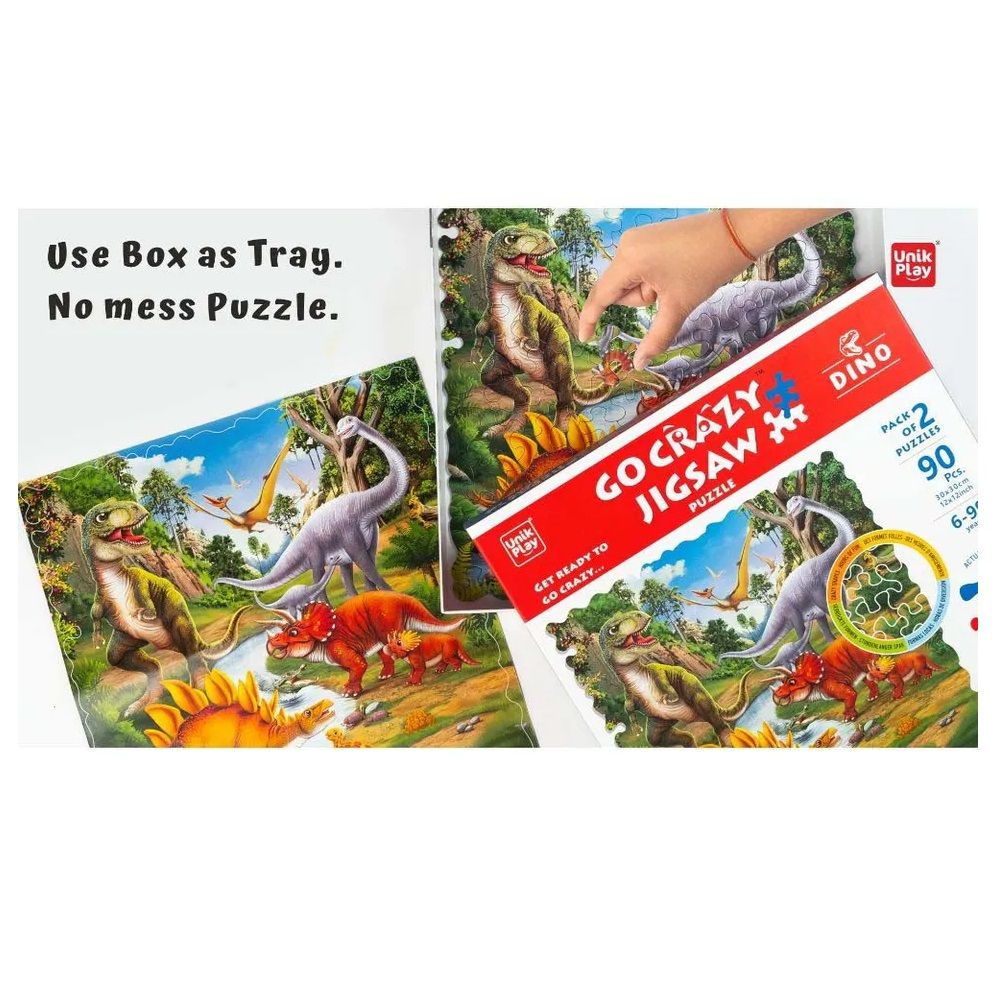 Unik Play - Go Crazy Jigsaw Puzzle | Attractive Cartoon Print Puzzle | 2 Puzzle Trays - Dino | Kids and Adults 6+ - Marah Kids