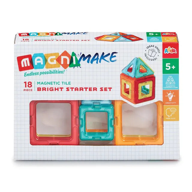 Addo MagniMake Bright Starter Set 18-pieces, Magnetic Tiles, Construction Playset, Building Toys