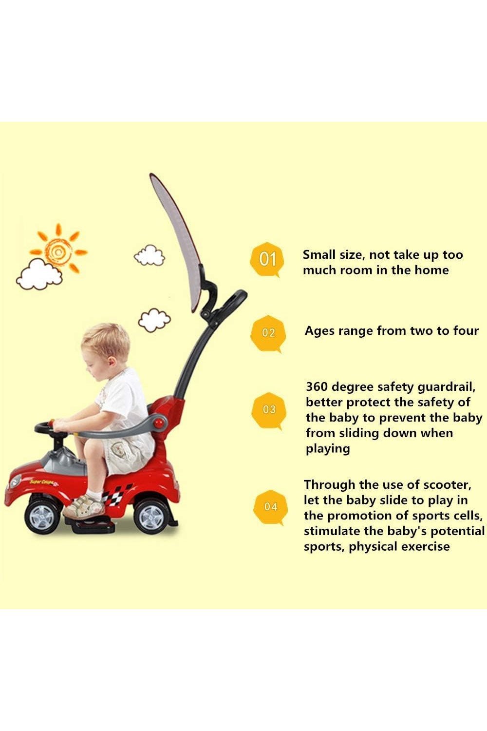 Amsham Sunshine Canpoy Coupe Pusher Car - Red - Marah Kids
