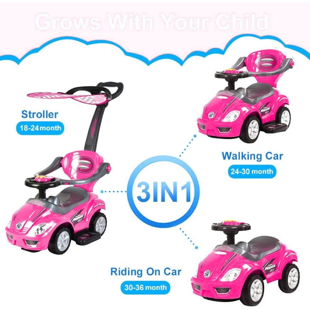 Amsham Mega Car Canpoy Pusher Car - Pink - Marah Kids