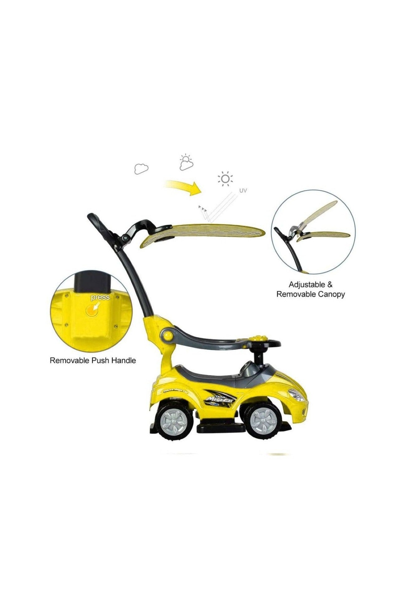Amsham Mega Car Canpoy Pusher Car - Yellow - Marah Kids