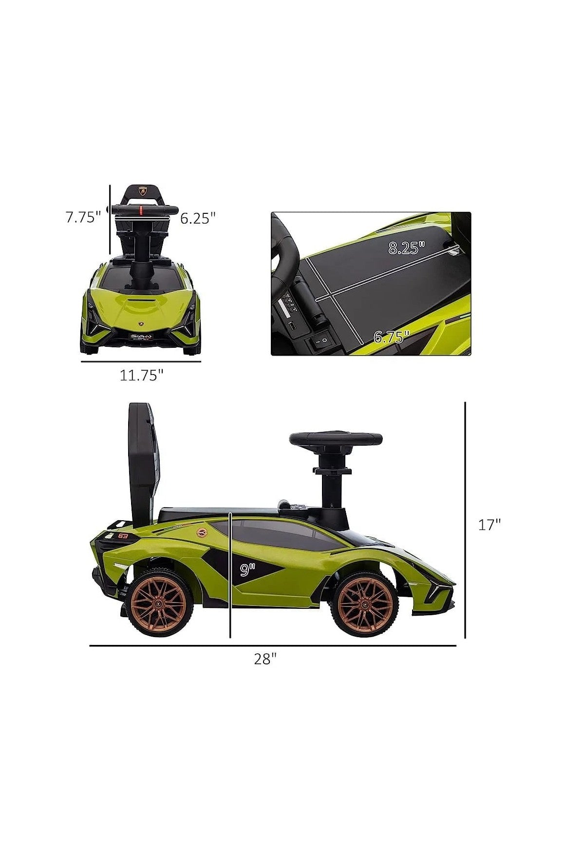 Lamborghini Sian Push Car - Green - Marah Kids