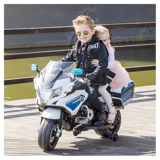BMW Kids Police Bike Electric Ride - On Motorcycle - 12V White - Marah Kids