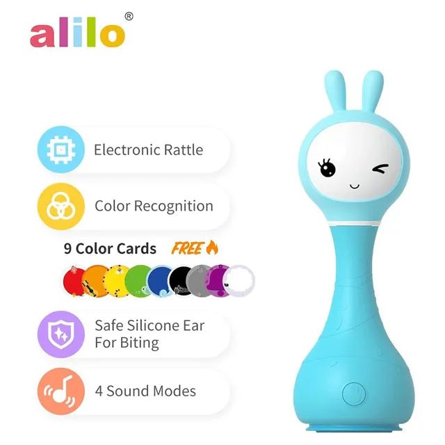 Alilo – Smarty Shake & Tell Rattle, R1 - Smarty Blue | Music, Stories, & Color Learning for Babies | Hi - Fi Sound, Light - Up Ears, USB Charging | 0+ - Marah Kids