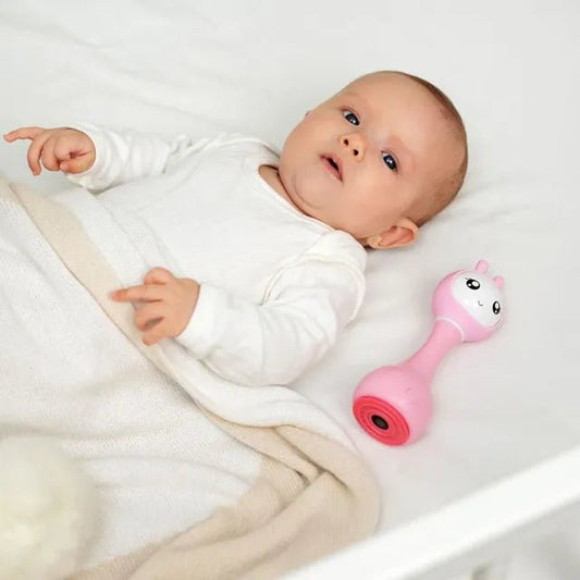 Alilo – Smarty Shake & Tell Rattle, R1 - Smarty Pink | Shake & Tell Rattle, Music, Stories, & Color Learning for Babies | Hi - Fi Sound, Light - Up Ears, USB Charging | 0+ - Marah Kids