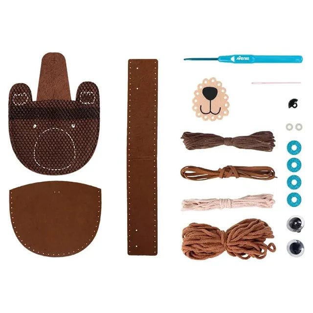 Avenir Loopie Fun - My First Plush Bag Kit - Bear| Learn to Sew with Loopies! Complete Kit with Felt, Soft Yarn, Crochet Hook, and Step - by - Step Instructions – Safe & Easy to Use | Kids Aged 3+ - Marah Kids