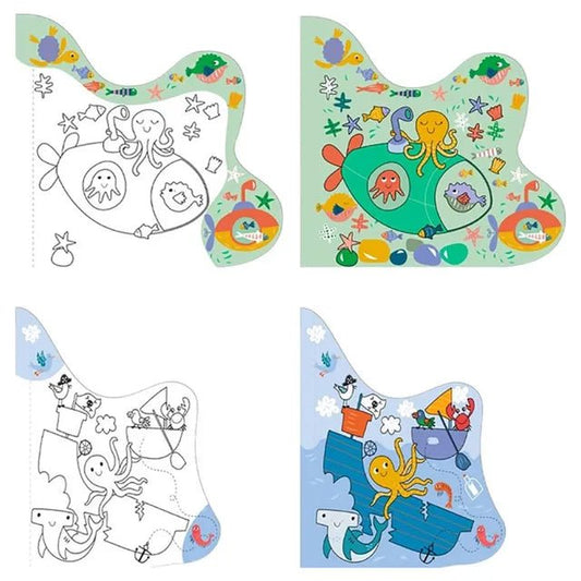 Avenir Magic Water Painting – Underwater | 6 Reusable Coloring Surfaces, 2 Sheets of Repositionable Stickers, and Refillable Water Pen, Easy to Carry | Kids 3+ - Marah Kids