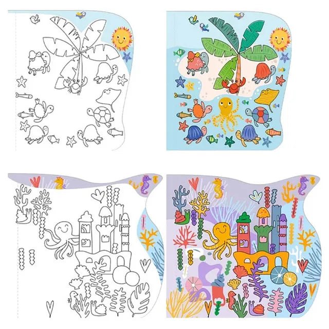 Avenir Magic Water Painting – Underwater | 6 Reusable Coloring Surfaces, 2 Sheets of Repositionable Stickers, and Refillable Water Pen, Easy to Carry | Kids 3+ - Marah Kids