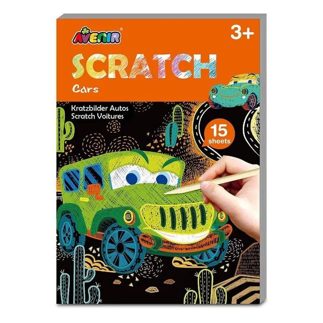 Avenir - Mini Scratch Book - Cars | Introducing the "Mini Scratch Book: Cars Edition" — a journey through 15 pages of creativity and wonder! Unleash your imagination as you scratch to reveal vivid colors| Ages 3+ - Marah Kids