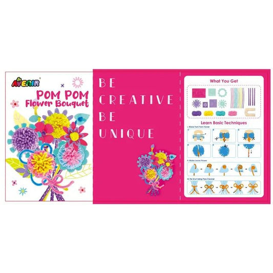 Avenir - Pom Pom Bouquet - Flowers Multicolor | activity for kids | pre - cut felts and felt stickers | Perfect work of art to keep for room decoration or to give as a gif | ages 6+ - Marah Kids