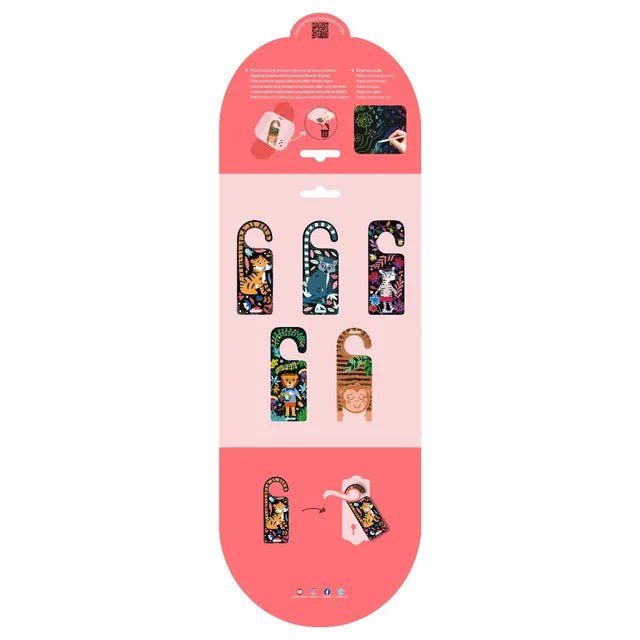 Avenir - Scratch - Animal Door Hangers Multicolour | Includes 5 gorgeous bookmarks with animals | Scratch the bookmarks and make them your own design + Ages 3+ - Marah Kids