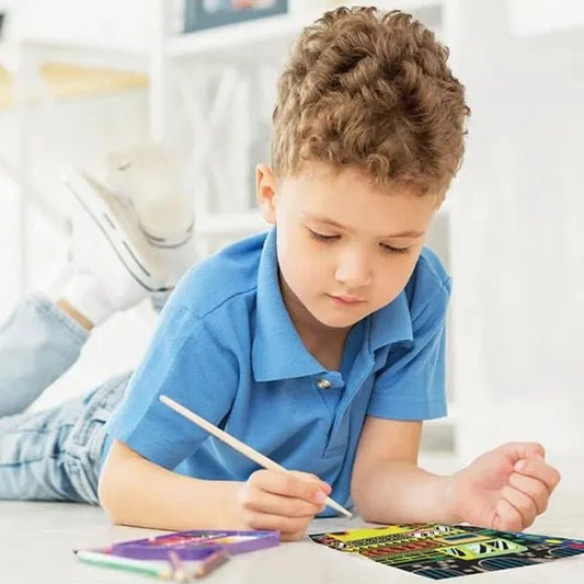 Avenir Scratch Art Kit – Construction | Unleash Creativity with Vibrant Drawings! 4 Themed Scratch Boards and Scratch Tool | Watch Brilliant Colors Unfold, Engaging Activity for Young Artists 3+ - Marah Kids