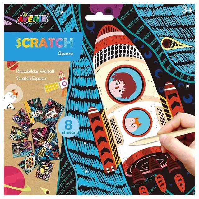 Avenir Scratch Art Kit – Space | Unleash Creativity with Vibrant Drawings! 4 Themed Scratch Boards and Scratch Tool | Watch Brilliant Colors Unfold, Engaging Activity for Young Artists 3+ - Marah Kids