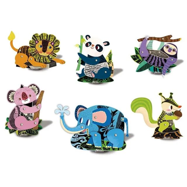 Avenir Scratch - Jungle Animals | Create Your Own Magical Scratch Art Puppets - 6 Jointed Puppets, 2 Backdrops, and More! | Fun and Interactive Art Project for Kids 3+ - Marah Kids