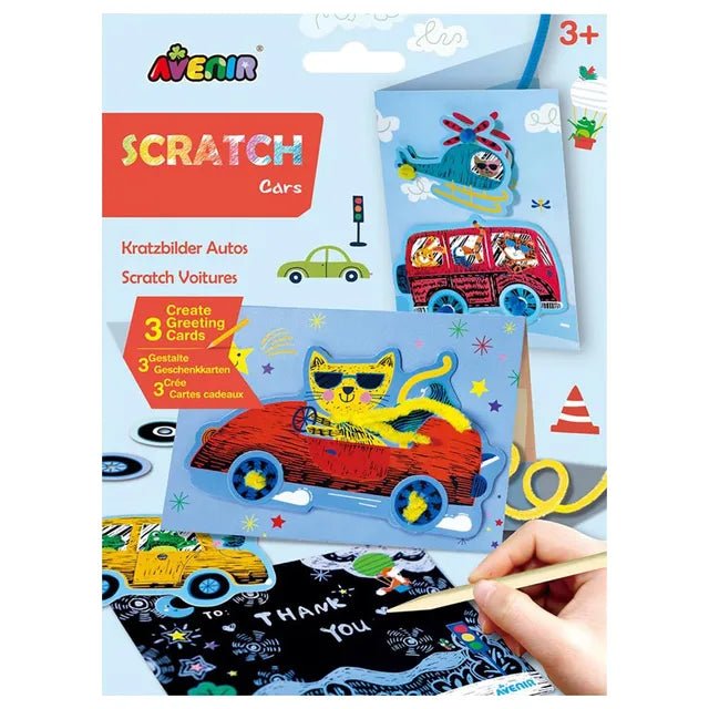 Avenir Scratch - Cars | Arts & Crafts, Greeting Cards Set | Make Beautiful Greetings Cards | Scratch Art 3+ - Marah Kids