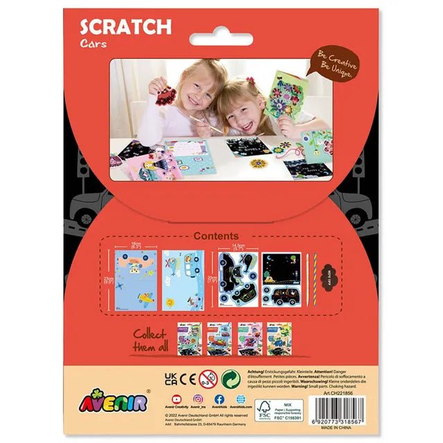 Avenir Scratch - Cars | Arts & Crafts, Greeting Cards Set | Make Beautiful Greetings Cards | Scratch Art 3+ - Marah Kids