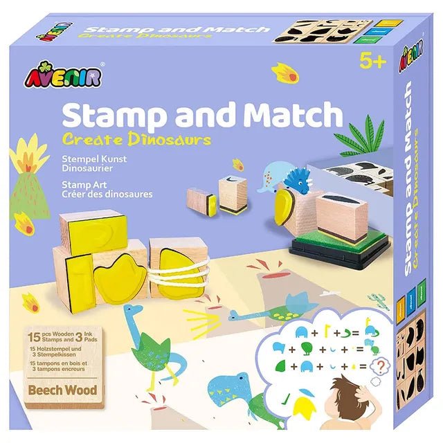 Avenir Stamp and Match - Create Dinosaurs | Craft Imaginative Dinosaurs with 15 Wooden Stamps, Spark Imagination & Cognitive Development | Exciting Craft Kit for Kids 3+ - Marah Kids
