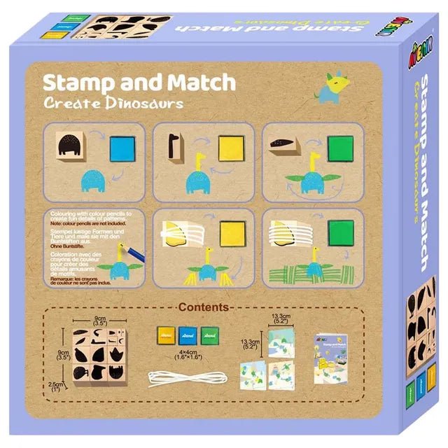 Avenir Stamp and Match - Create Dinosaurs | Craft Imaginative Dinosaurs with 15 Wooden Stamps, Spark Imagination & Cognitive Development | Exciting Craft Kit for Kids 3+ - Marah Kids