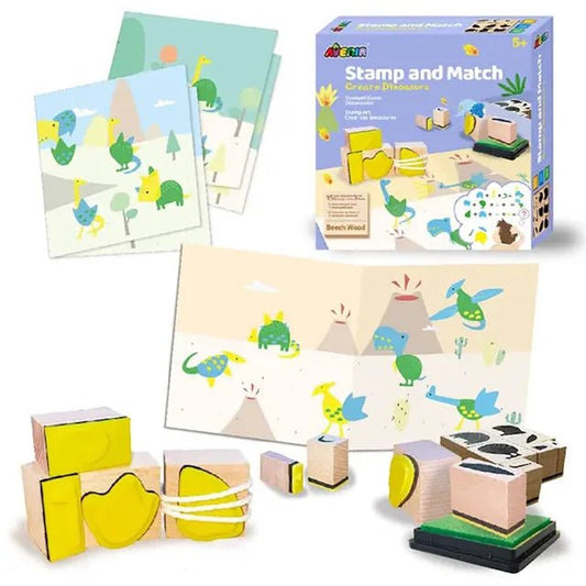 Avenir Stamp and Match - Create Dinosaurs | Craft Imaginative Dinosaurs with 15 Wooden Stamps, Spark Imagination & Cognitive Development | Exciting Craft Kit for Kids 3+ - Marah Kids