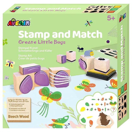 Avenir Stamp and Match - Create Little Bugs | Craft Imaginative Bugs with 15 Wooden Stamps, Spark Imagination & Cognitive Development | Exciting Craft Kit for Kids 3+ - Marah Kids