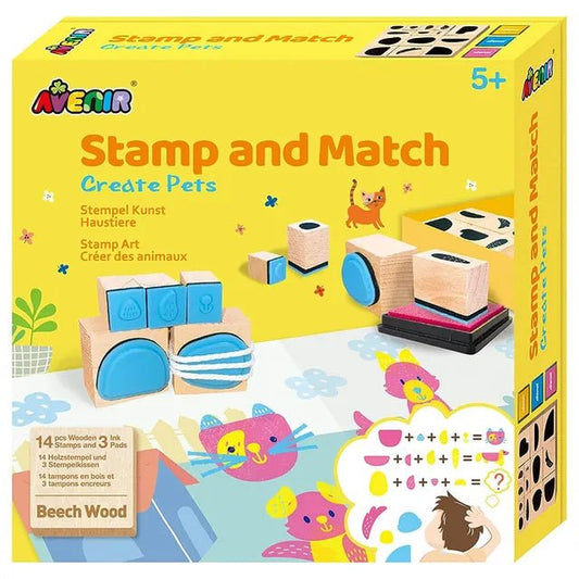 Avenir Stamp and Match - Create Pets | Craft Imaginative Little Pets with 15 Wooden Stamps, Spark Imagination & Cognitive Development | Exciting Craft Kit for Kids 3+ - Marah Kids