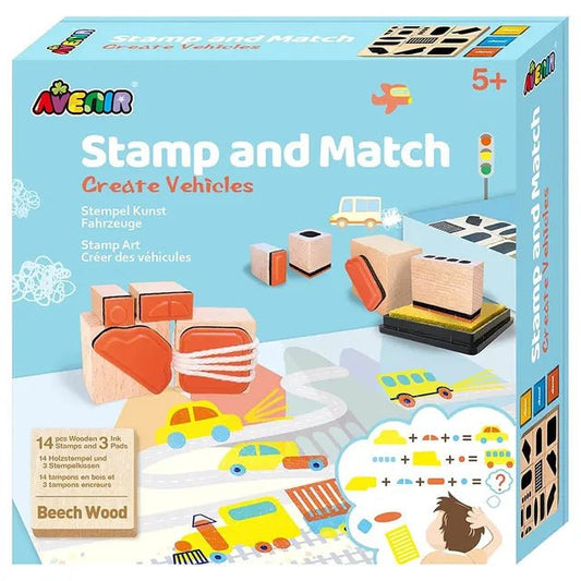 Avenir Stamp and Match - Create Vehicles | Craft Imaginative Vehicles with 15 Wooden Stamps, Spark Imagination & Cognitive Development | Exciting Craft Kit for Kids 3+ - Marah Kids