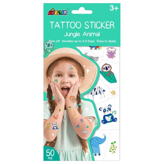 Avenir Tattoo Sticker - Jungle Animal Series | 50pc Set of Temporary Tattoos - High - Quality Water - Based Ink - Safe and Easy to Apply and Remove - Lasts 3 - 5 Days for Kids 3+ - Marah Kids
