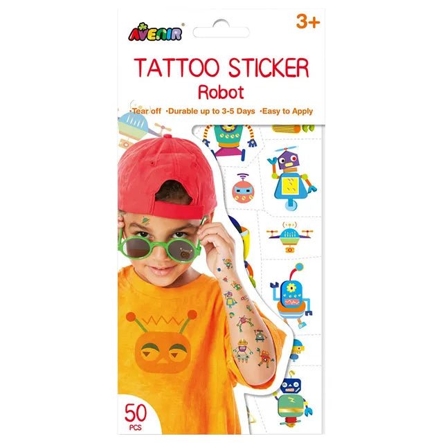 Avenir Tattoo Sticker - Robot | 50pc Set of Temporary Tattoos - High - Quality Water - Based Ink - Safe and Easy to Apply and Remove - Lasts 3 - 5 Days for Kids 3+ - Marah Kids