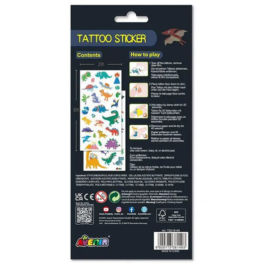 Avenir Tattoo Sticker - Dino | 52pc Set of Temporary Tattoos - High - Quality Water - Based Ink - Safe and Easy to Apply and Remove - Lasts 3 - 5 Days for Kids 3+ - Marah Kids
