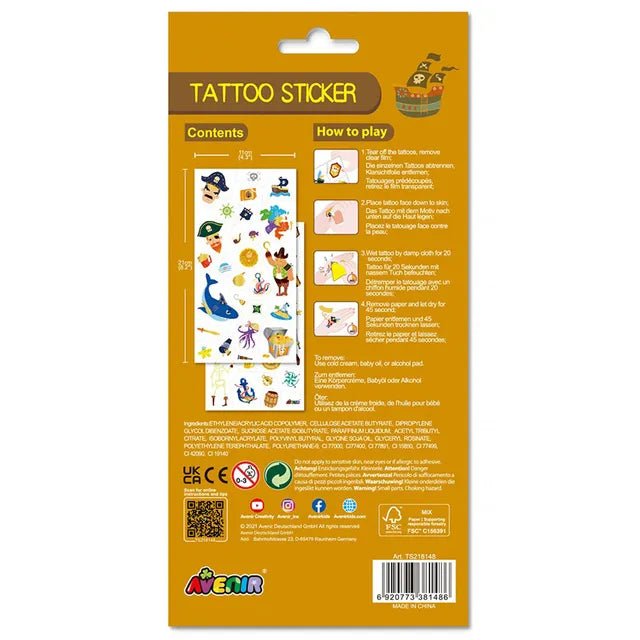 Avenir Tattoo Sticker - Pirate | 52pc Set of Temporary Tattoos - High - Quality Water - Based Ink - Safe and Easy to Apply and Remove - Lasts 3 - 5 Days for Kids 3+ - Marah Kids