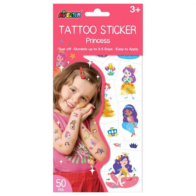 Avenir Tattoo Sticker - Princess | 52pc Set of Temporary Tattoos - High - Quality Water - Based Ink - Safe and Easy to Apply and Remove - Lasts 3 - 5 Days for Kids 3+ - Marah Kids