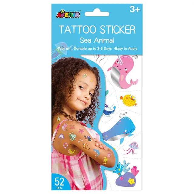 Avenir Tattoo Sticker - Sea Animal | 52pc Set of Temporary Tattoos - High - Quality Water - Based Ink - Safe and Easy to Apply and Remove - Lasts 3 - 5 Days for Kids 3+ - Marah Kids