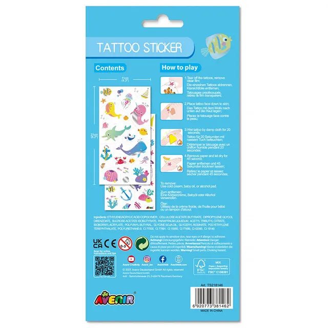 Avenir Tattoo Sticker - Sea Animal | 52pc Set of Temporary Tattoos - High - Quality Water - Based Ink - Safe and Easy to Apply and Remove - Lasts 3 - 5 Days for Kids 3+ - Marah Kids
