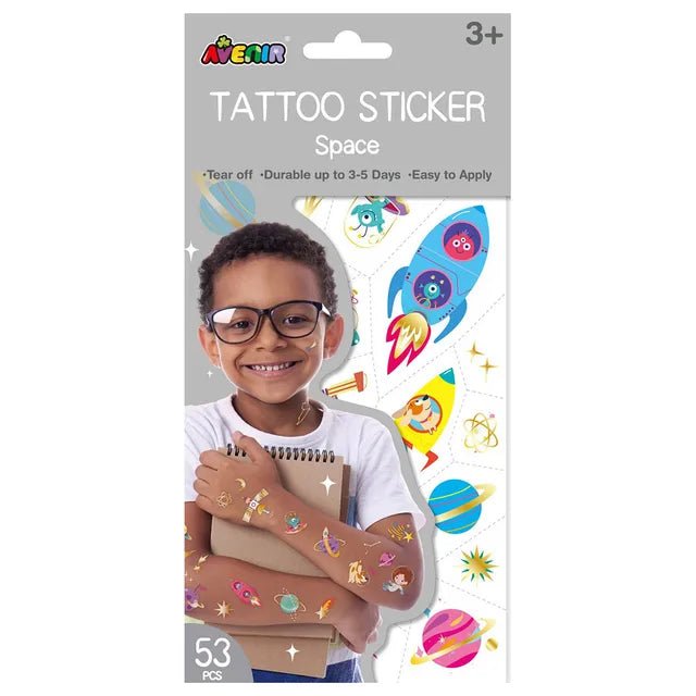 Avenir Tattoo Sticker - Space | 53pc Set of Temporary Tattoos - High - Quality Water - Based Ink - Safe and Easy to Apply and Remove - Lasts 3 - 5 Days for Kids 3+ - Marah Kids