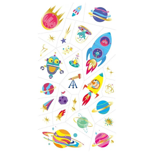 Avenir Tattoo Sticker - Space | 53pc Set of Temporary Tattoos - High - Quality Water - Based Ink - Safe and Easy to Apply and Remove - Lasts 3 - 5 Days for Kids 3+ - Marah Kids