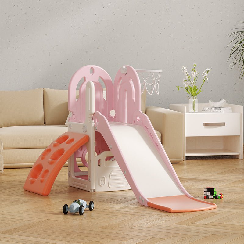 Slide w/ Climbing Wall and Basketball Hoop - Pink - Marah Kids