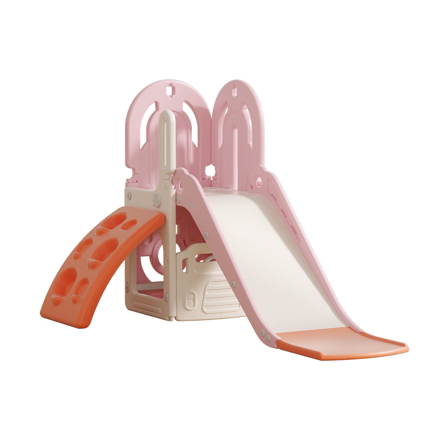 Slide w/ Climbing Wall and Basketball Hoop - Pink - Marah Kids