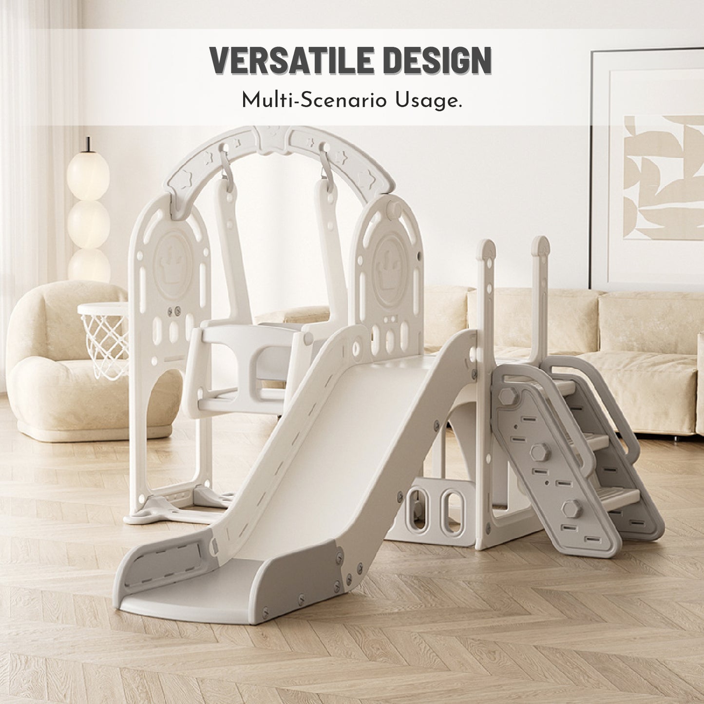 Crown Slide & Swing Set w/ Basketball Hoop - Marah Kids